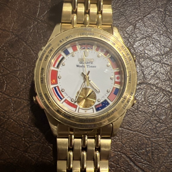 SEIKO Quartz World Timer Men's Watch 8V22-7008 Vintage 1980S. New Battery Works - Picture 3 of 12